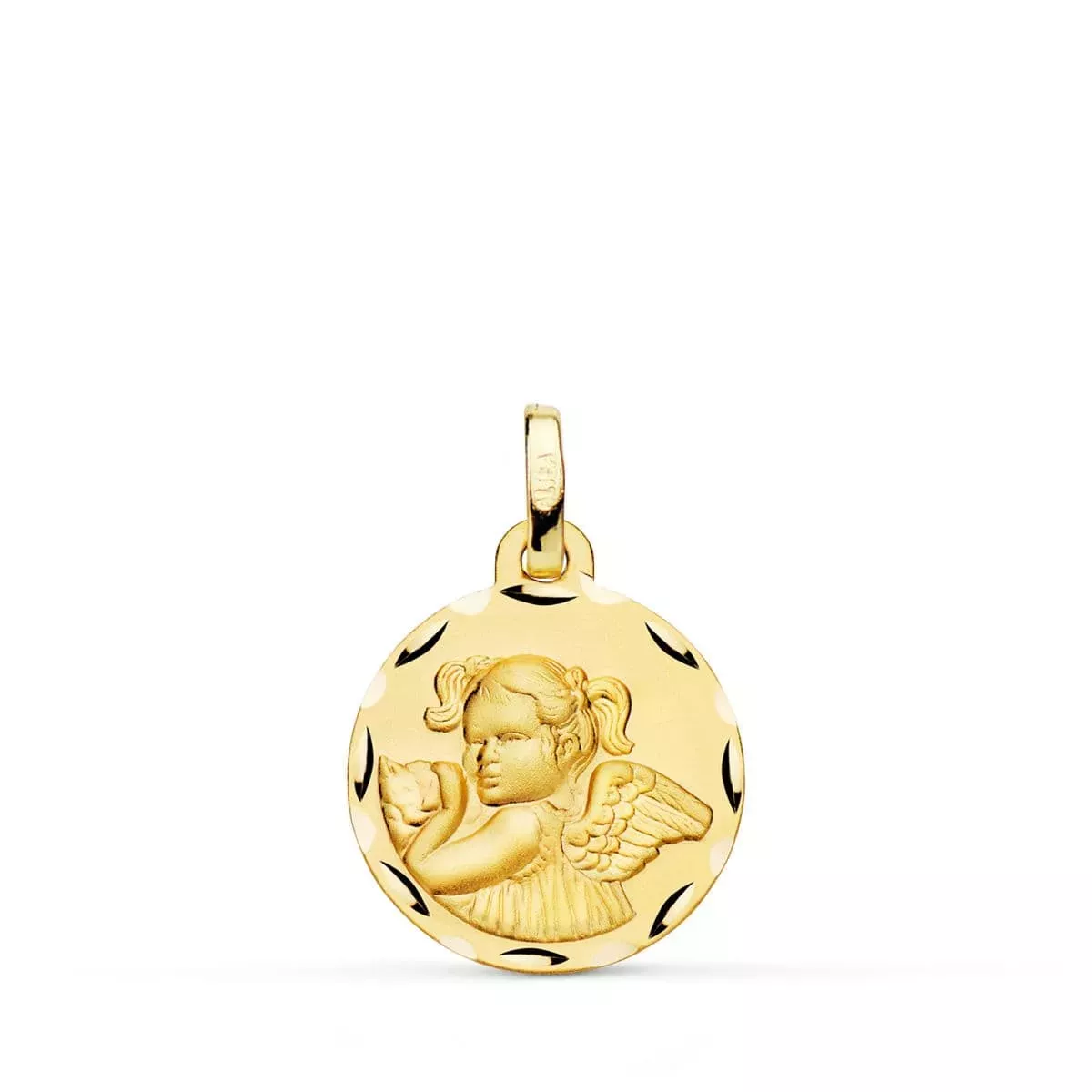 18K MEDALLA ORO AMARILLO ANGEL NIÑA REVOLTOSA TALLADA 16 MM 1