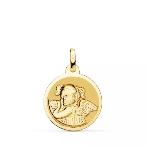 18K MEDALLA ORO AMARILLO ANGEL NIÑA REVOLTOSA BRILLO 18 MM 2