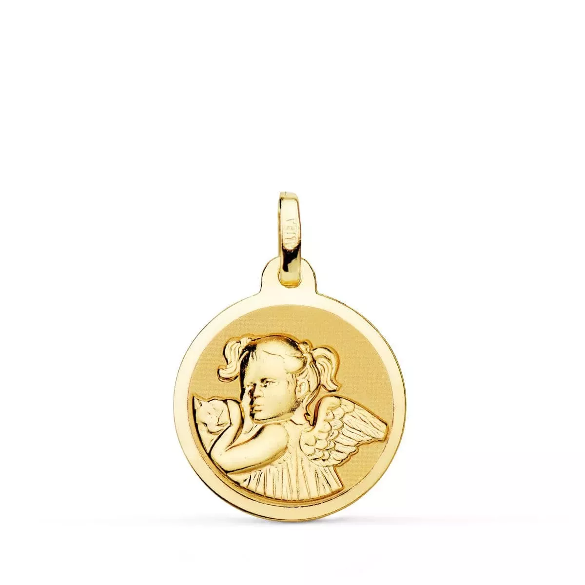 18K MEDALLA ORO AMARILLO ANGEL NIÑA REVOLTOSA BRILLO 18 MM 2