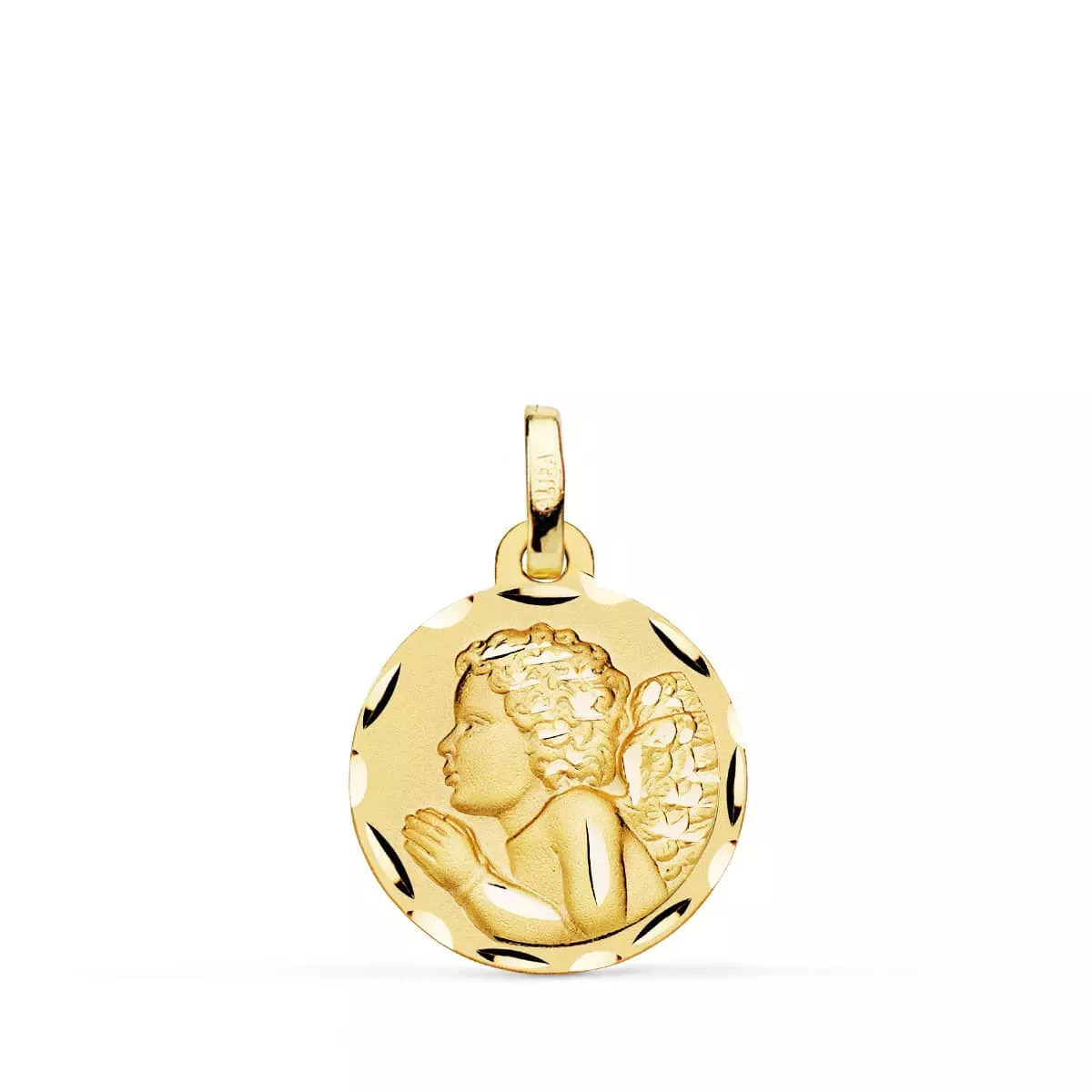 18K MEDALLA ORO AMARILLO ANGEL " NIÑO PIADOSO " REZANDO TALLADO 16 MM 1