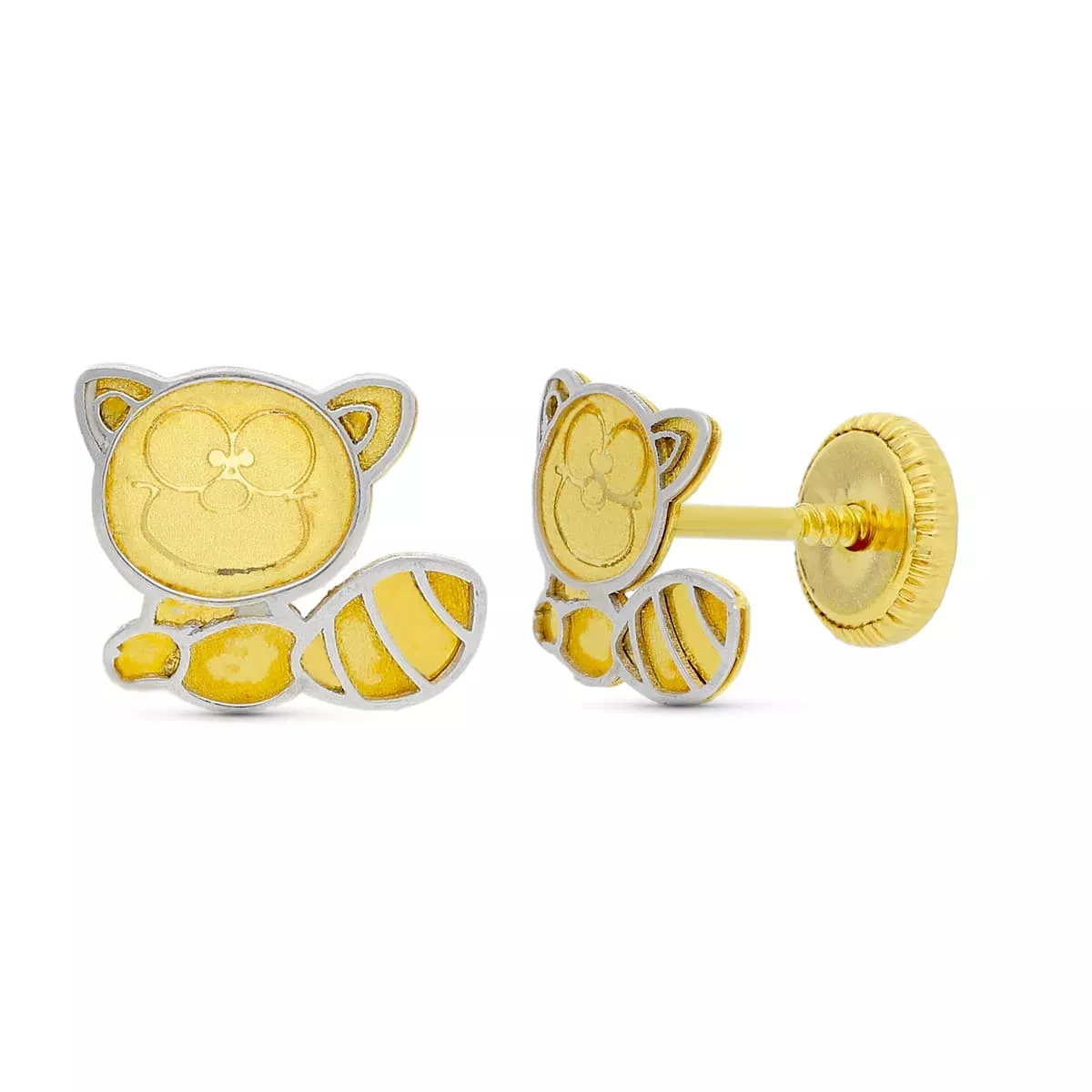 18K PENDIENTES ORO BICOLOR MAPACHE. 8X6 MM CIERRE TUERCA 0