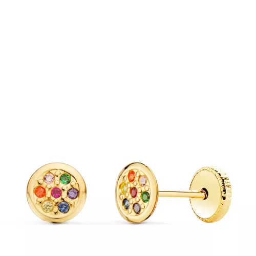 18K PENDIENTES ORO AMARILLO REDONDOS CON CIRCONITA COLORES 5