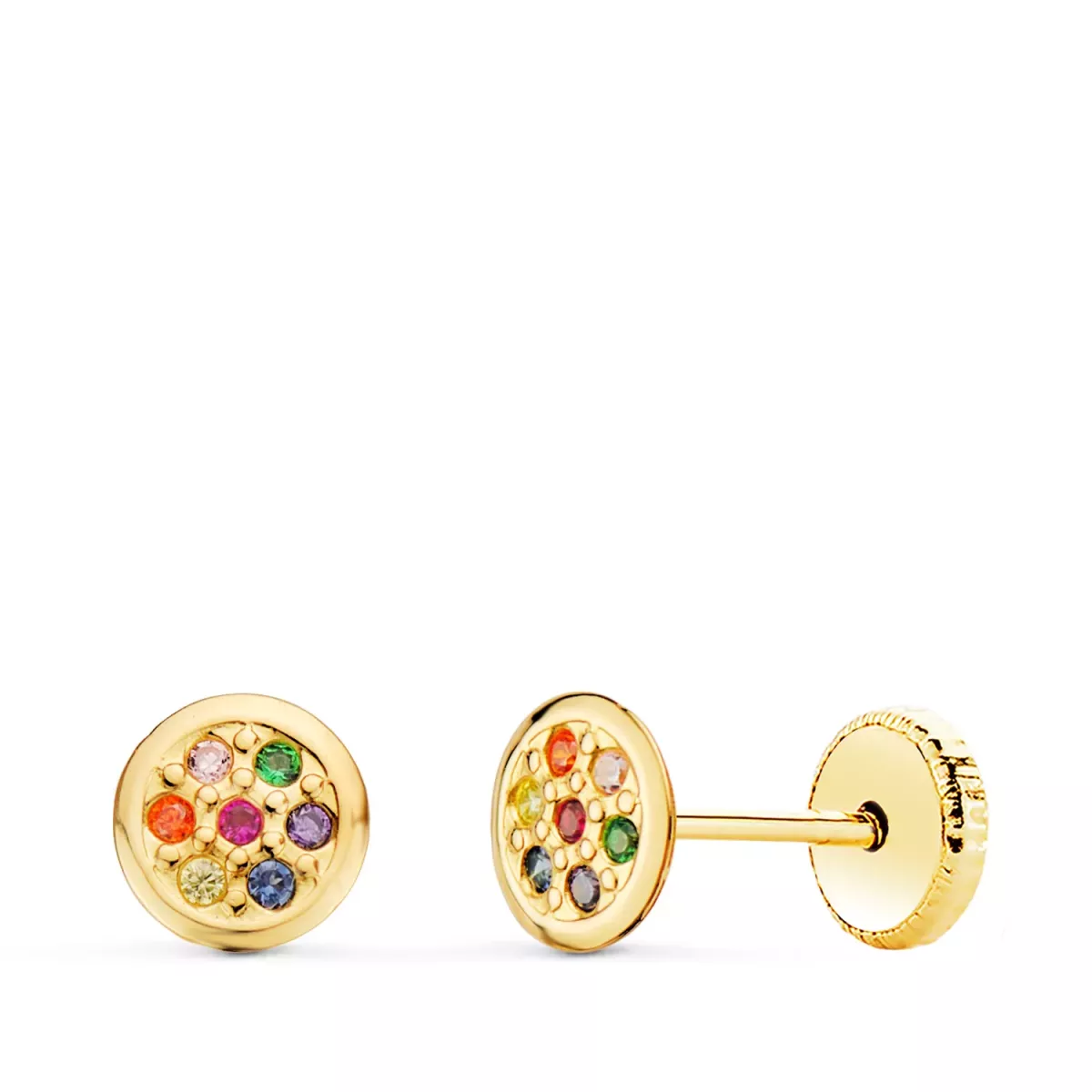 18K PENDIENTES ORO AMARILLO REDONDOS CON CIRCONITA COLORES 5