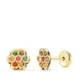 18K PENDIENTES ORO AMARILLO FLOR CON CIRCONITA COLORES 6X6 MM CIERRE TUERCA 0