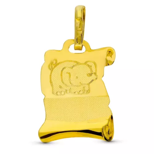 18K COLGANTE PERGAMINO ORO AMARILLO ELEFANTE 16X11 MM 0
