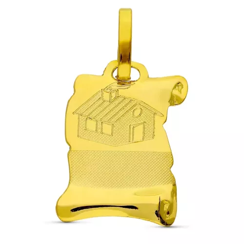 18K COLGANTE PERGAMINO ORO AMARILLO CASITA 16X12 MM 0