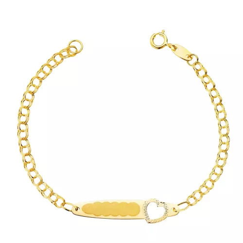 18K ESCLAVA ORO AMARILLO HUNGARA PLACA CHAPA CON CORAZON TALLADO 26X6 MM 13CM 1