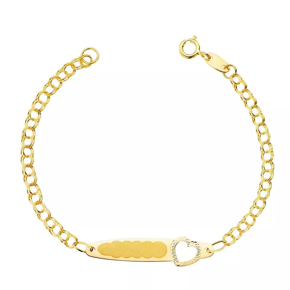 18K ESCLAVA ORO AMARILLO HUNGARA PLACA CHAPA CON CORAZON TALLADO 26X6 MM 13CM 1