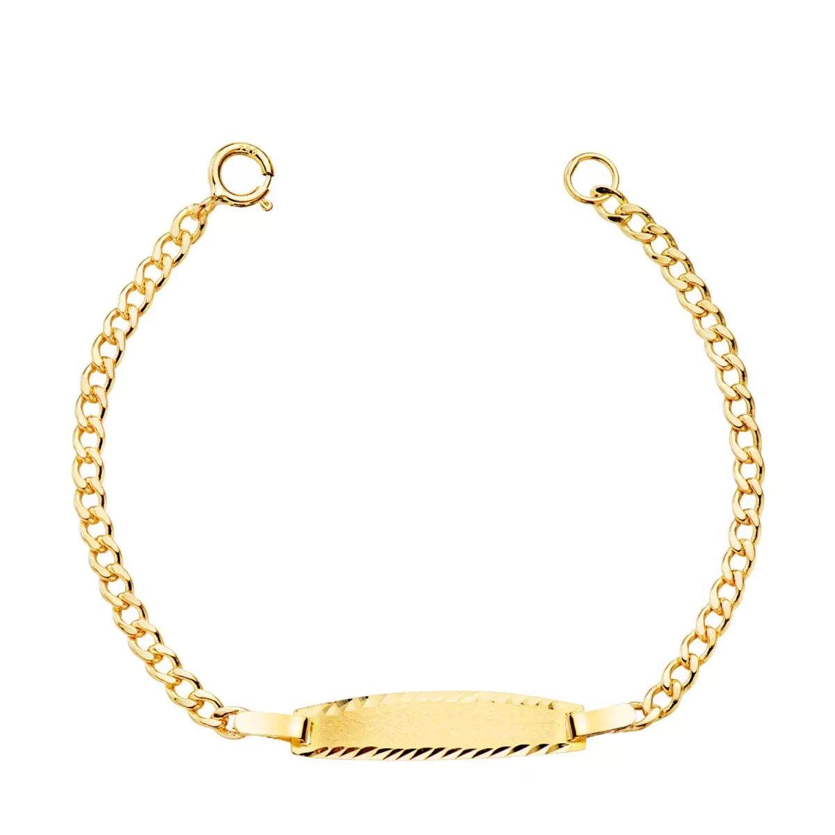 18K ESCLAVA ORO AMARILLO BARBADA HUECA. ANCHO: 2MM. PLACA CHAPA: 19X4MM. LARGO 12CM 1