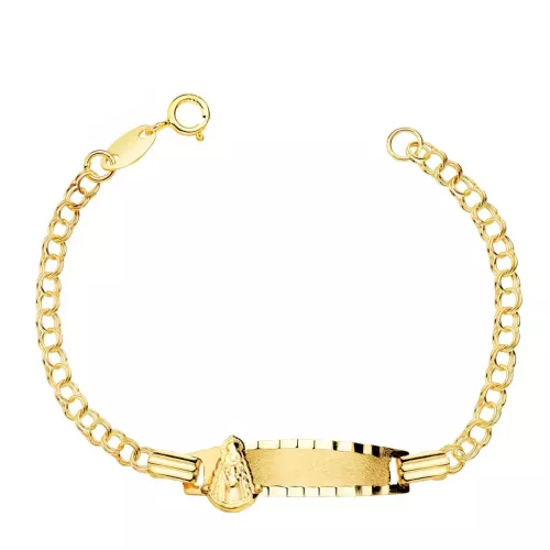 18K ESCLAVA BEBE ORO AMARILLO HUNGARINA PLACA CHAPA VIRGEN ROCIO 22X5 MM 12CM 1