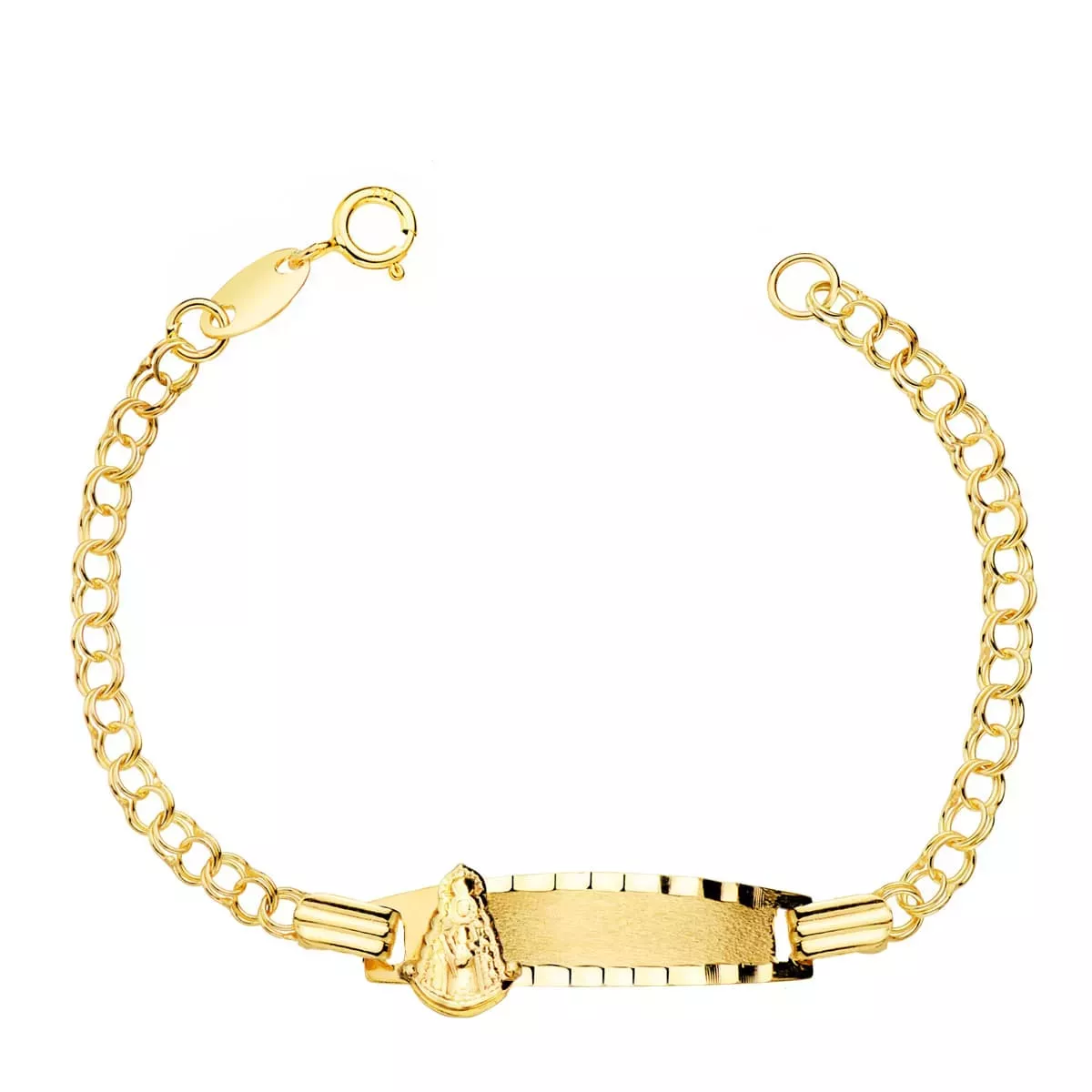 18K ESCLAVA BEBE ORO AMARILLO HUNGARINA PLACA CHAPA VIRGEN ROCIO 22X5 MM 12CM 1