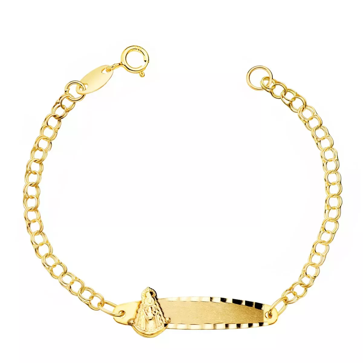 18K ESCLAVA BEBE ORO AMARILLO HUNGARINA PLACA CHAPA VIRGEN ROCIO 24X5 MM 12CM 1