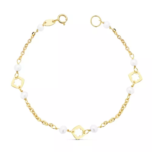 18K PULSERA NIÑA PERLA ORO AMARILLO 3.5 MM 15.5 CM 1