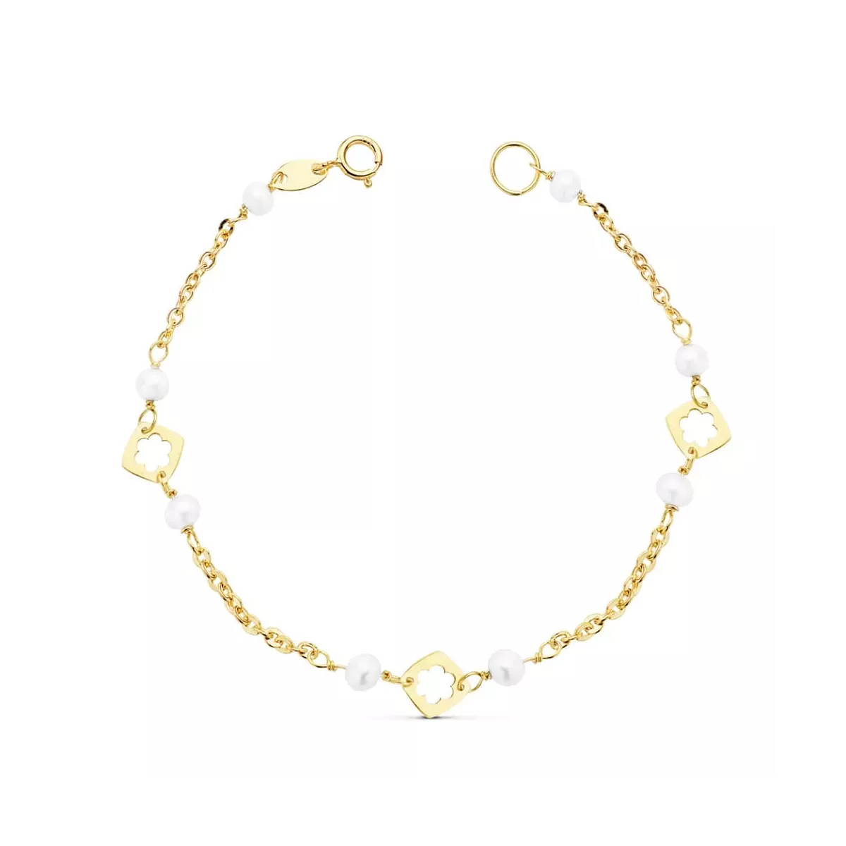 18K PULSERA NIÑA PERLA ORO AMARILLO 3.5 MM 15.5 CM 1