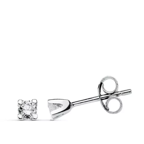 9K PENDIENTES ORO BLANCO DIAMANTES 4 GARRA 0.12 CTS SI-H CIERRE PRESION 0