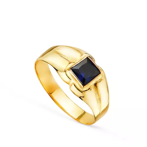 18K SOLITARIO ORO AMARILLO PEQUEÑO BEBE O MEÑIQUE CIRCONITA AZUL CUADRADA 3.5MM 1