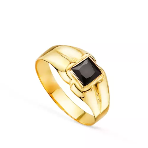 18K SOLITARIO ORO AMARILLO PEQUEÑO BEBE O MEÑIQUE CIRCONITA NEGRA CUADRADA 3.5MM 1