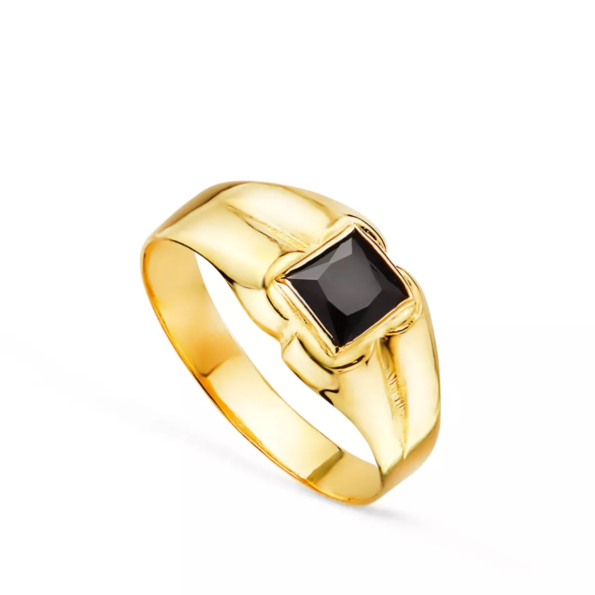 18K SOLITARIO ORO AMARILLO PEQUEÑO BEBE O MEÑIQUE CIRCONITA NEGRA CUADRADA 3.5MM 1