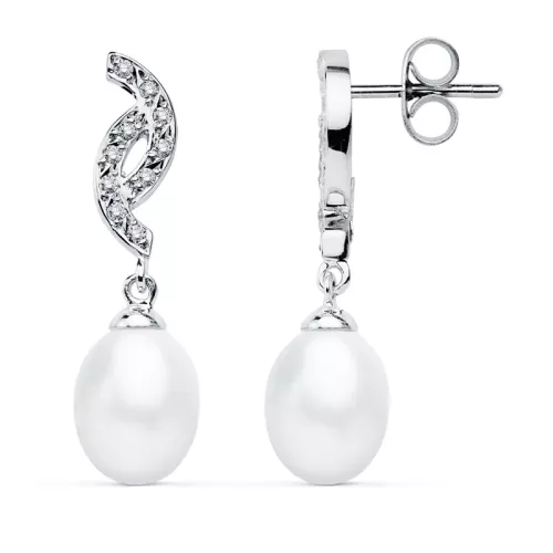 9K PENDIENTES ORO BLANCO PERLA 30X9 MM CIERRE PRESION 2