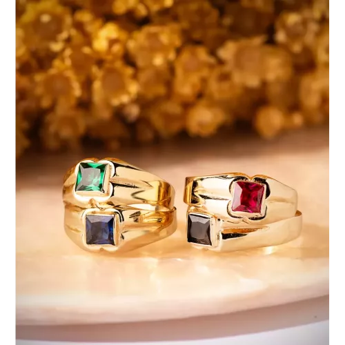 18K SOLITARIO ORO AMARILLO PEQUEÑO BEBE O MEÑIQUE CIRCONITA VERDE CUADRADA 3.5MM 1,31gr