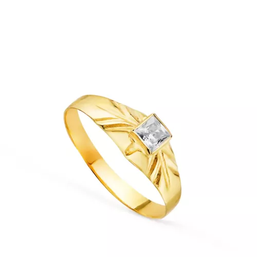 18K SOLITARIO ORO AMARILLO PEQUEÑO BEBE O MEÑIQUE CIRCONITA BLANCA CUADRADA 3X3MM 0