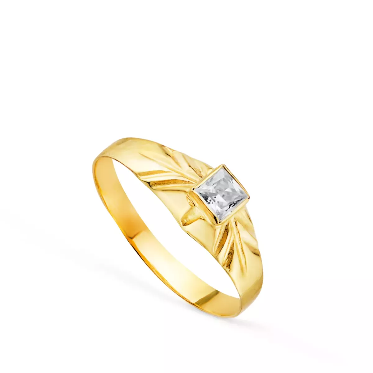 18K SOLITARIO ORO AMARILLO PEQUEÑO BEBE O MEÑIQUE CIRCONITA BLANCA CUADRADA 3X3MM 0