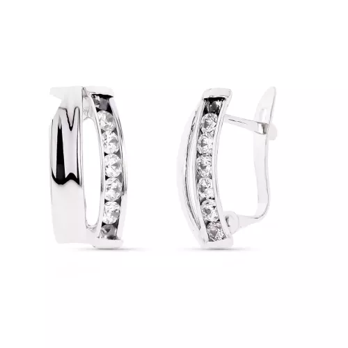 9K PENDIENTES ORO BLANCO BANDAS CON CIRCONITA 14X7 MM CIERRE CATALAN 1