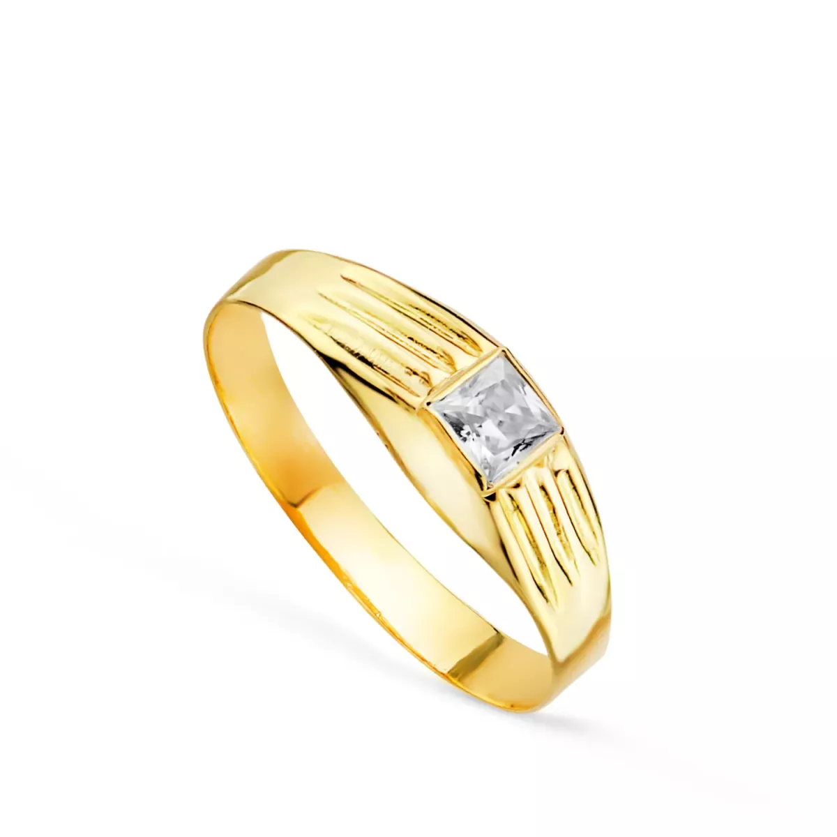 18K SOLITARIO ORO AMARILLO PEQUEÑO BEBE O MEÑIQUE CIRCONITA BLANCA CUADRADA 3X3MM 0