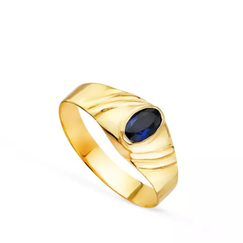 18K SOLITARIO ORO AMARILLO PEQUEÑO BEBE O MEÑIQUE CIRCONITA AZUL OVAL 5X3MM 1