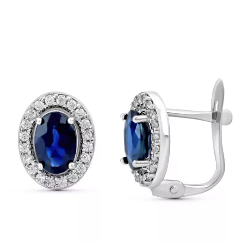 9K PENDIENTES ORO BLANCO ZAFIRO NATURAL 6X4 MM TOTAL 0