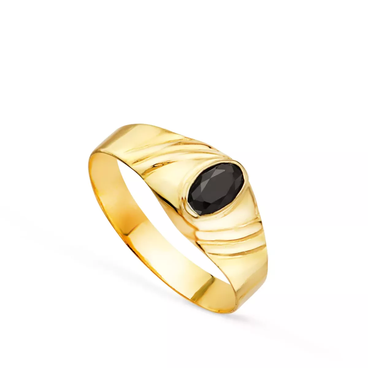 18K SOLITARIO ORO AMARILLO PEQUEÑO BEBE O MEÑIQUE CIRCONITA NEGRA OVAL 5X3MM 1