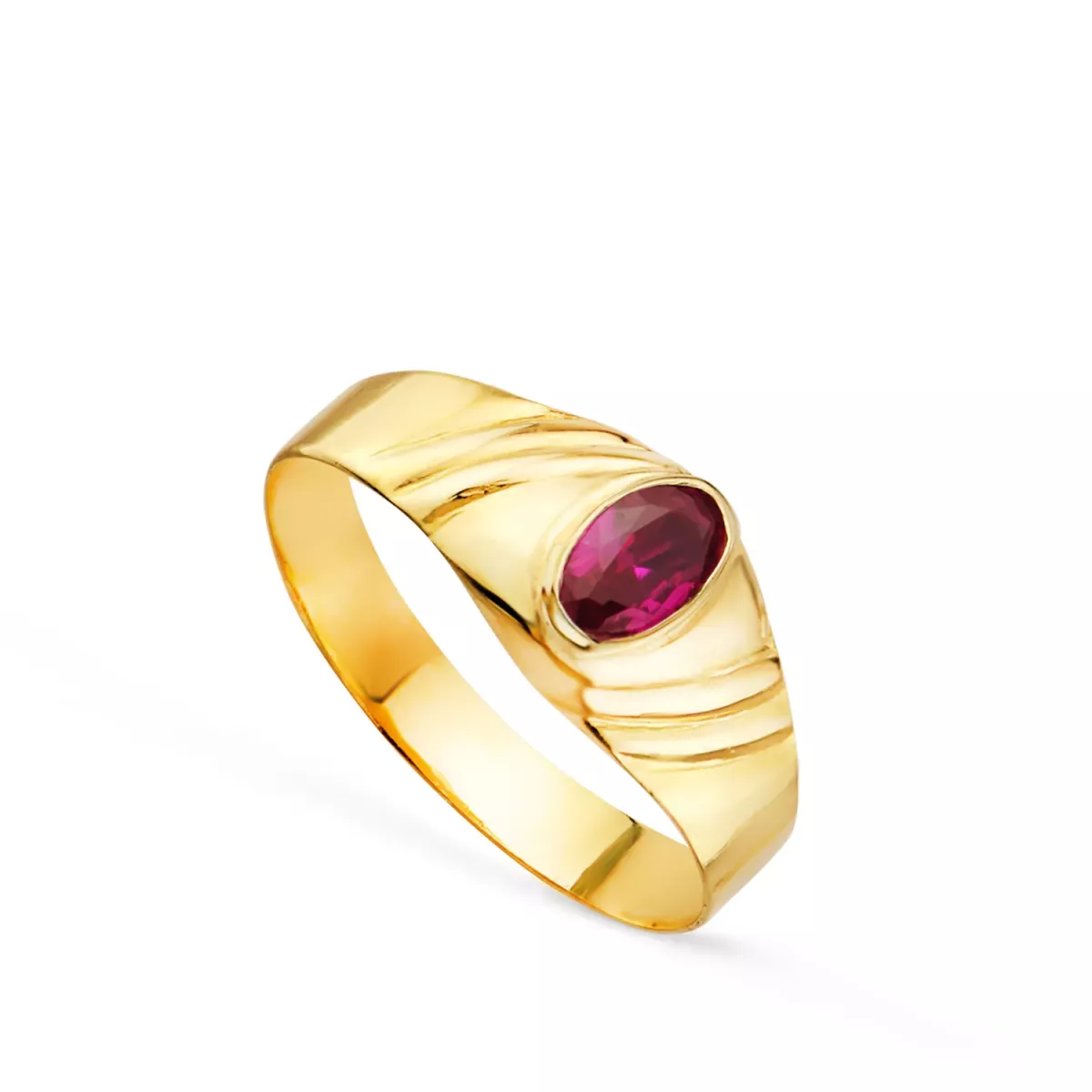 18K SOLITARIO ORO AMARILLO PEQUEÑO BEBE O MEÑIQUE CIRCONITA ROJA OVAL 5X3MM 1