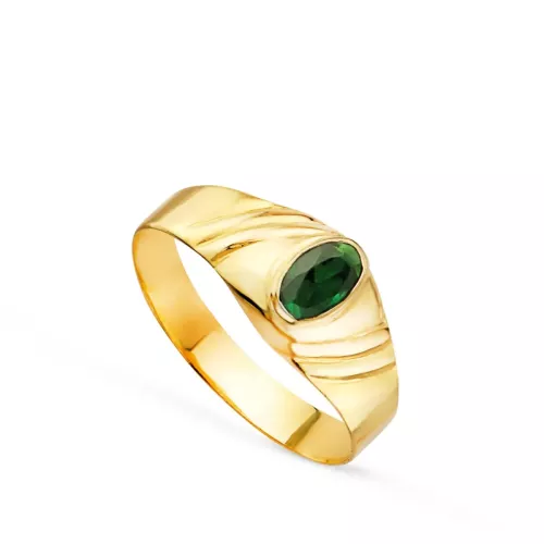 18K SOLITARIO ORO AMARILLO PEQUEÑO BEBE O MEÑIQUE CIRCONITA VERDE OVAL 5X3MM 1