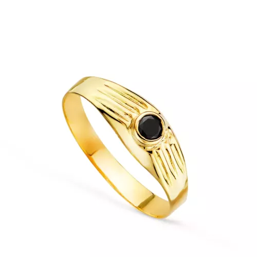 18K SOLITARIO ORO AMARILLO HUECO DE BEBE O MEÑIQUE CIRCONITA NEGRA 3MM LATERAL GALLONEADO 0