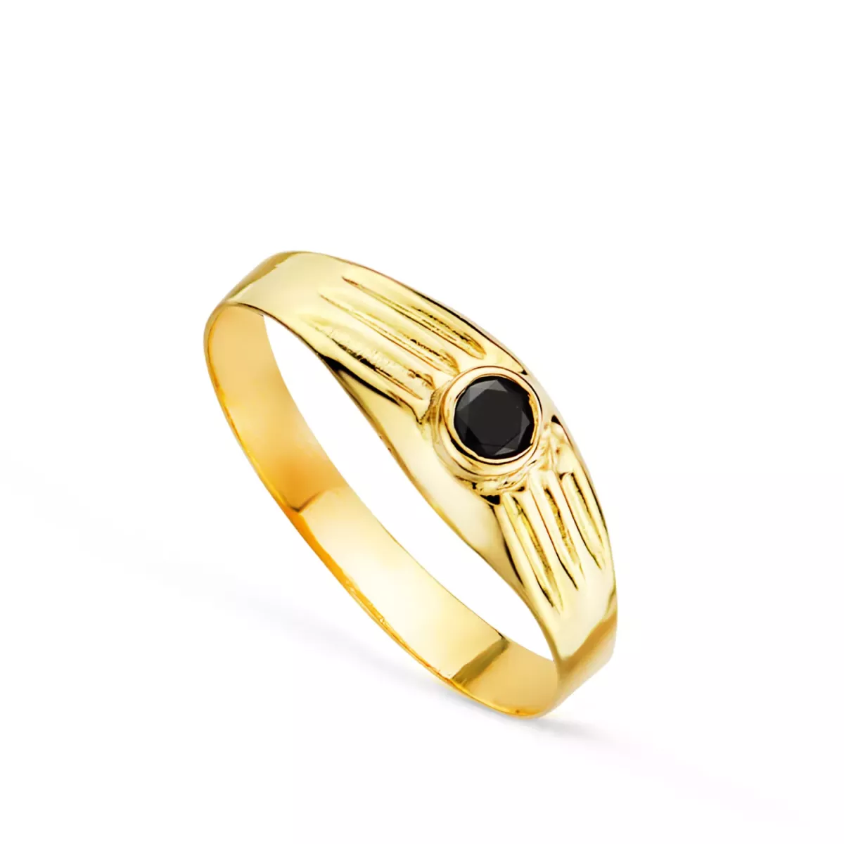 18K SOLITARIO ORO AMARILLO HUECO DE BEBE O MEÑIQUE CIRCONITA NEGRA 3MM LATERAL GALLONEADO 0