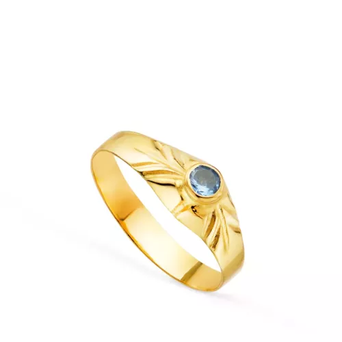 18K SOLITARIO ORO AMARILLO PEQUEÑO BEBE O MEÑIQUE CIRCONITA AGUAMARINA REDONDA 2