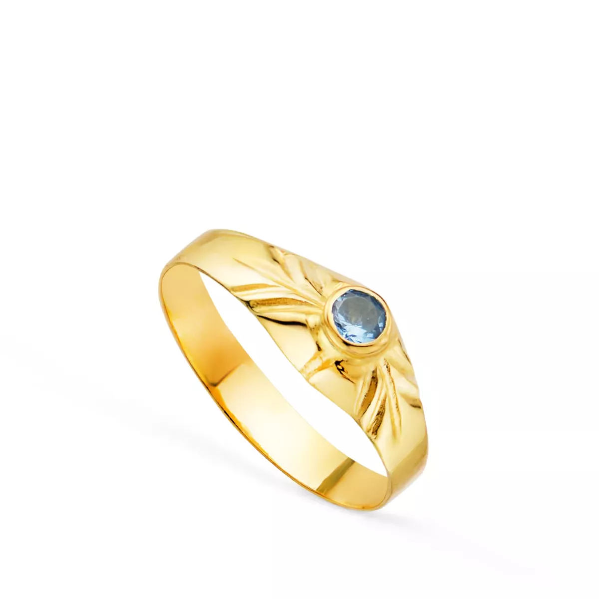 18K SOLITARIO ORO AMARILLO PEQUEÑO BEBE O MEÑIQUE CIRCONITA AGUAMARINA REDONDA 2