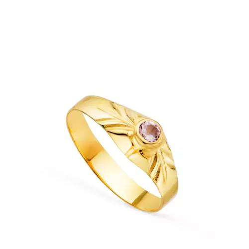 18K SOLITARIO ORO AMARILLO PEQUEÑO BEBE O MEÑIQUE CIRCONITA ROSA REDONDA 2