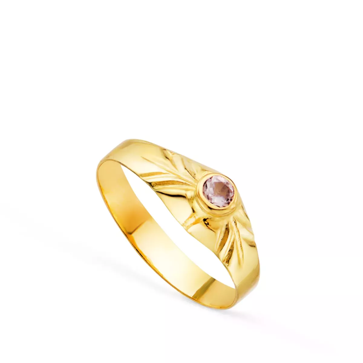 18K SOLITARIO ORO AMARILLO PEQUEÑO BEBE O MEÑIQUE CIRCONITA ROSA REDONDA 2