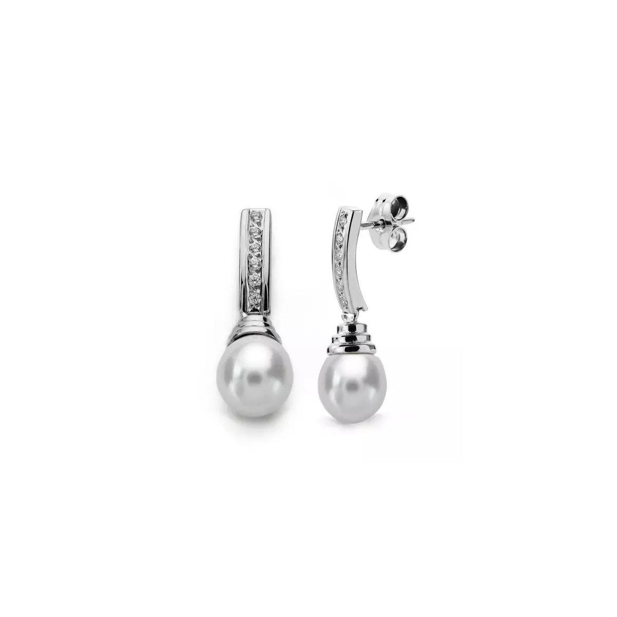 9K PENDIENTES ORO BLANCO PERLA 24X7 MM CIERRE PRESION 2