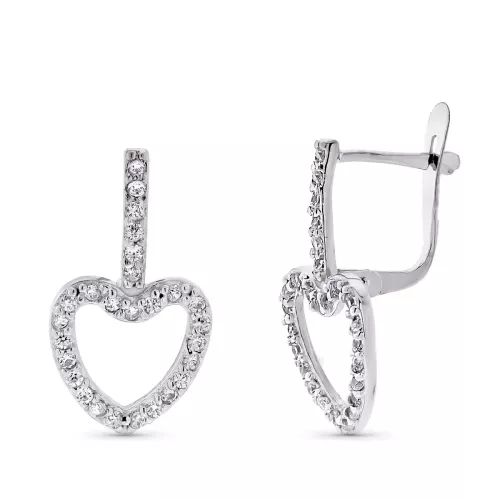 9K PENDIENTES ORO BLANCO DOS CUERPOS CORAZON CIRCONITA 20X10 MM CIERRE CATALAN 1