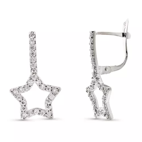 9K PENDIENTES ORO BLANCO DOBLE CUERPO ESTRELLA 20X12 MM CIERRE CATALAN 2
