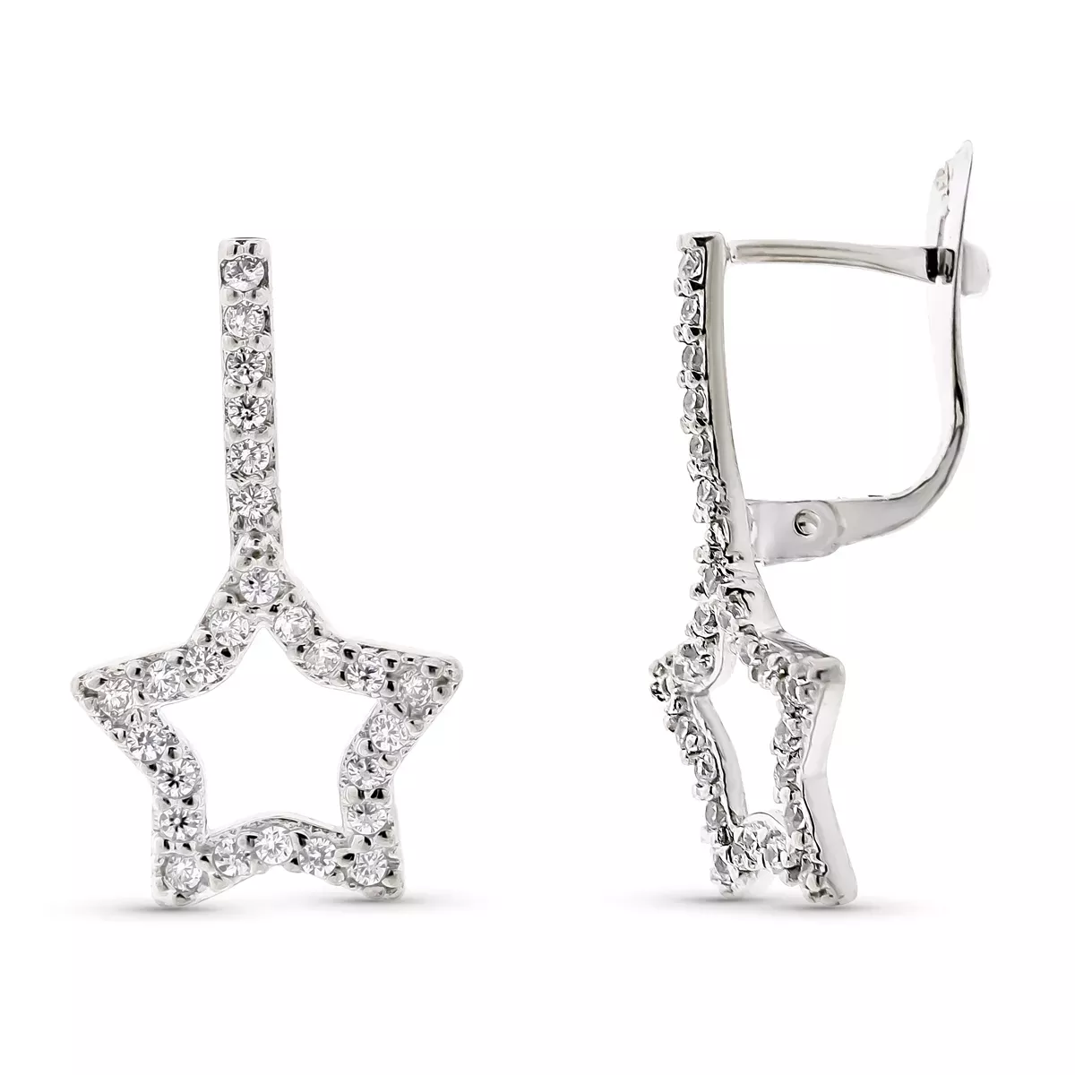 9K PENDIENTES ORO BLANCO DOBLE CUERPO ESTRELLA 20X12 MM CIERRE CATALAN 2