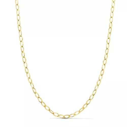 18K CADENA ORO AMARILLO FORZADA TALLADA HUECA LARGO 40CM ANCHO 2.5 MM 1