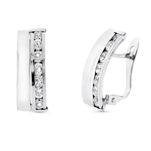 9K PENDIENTES ORO BLANCO BANDAS Y CIRCONITA 16X7 MM CIERRE CATALAN 1