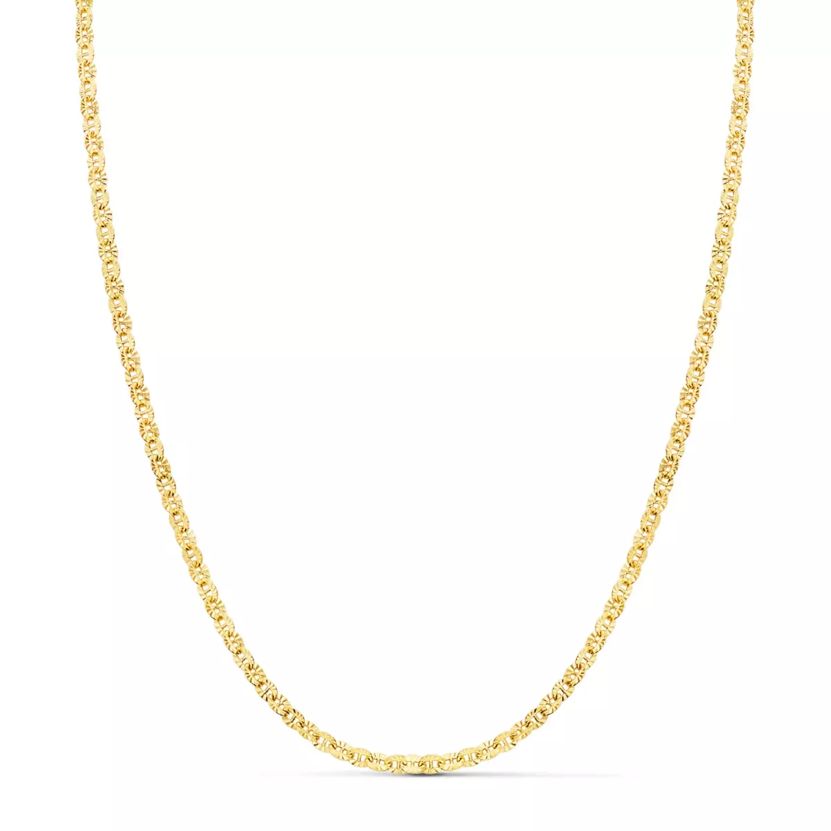 18K CADENA ORO AMARILLO FORZADA HUECA ESLABON TALLADO LARGO 40CM ANCHO 2 MM 2