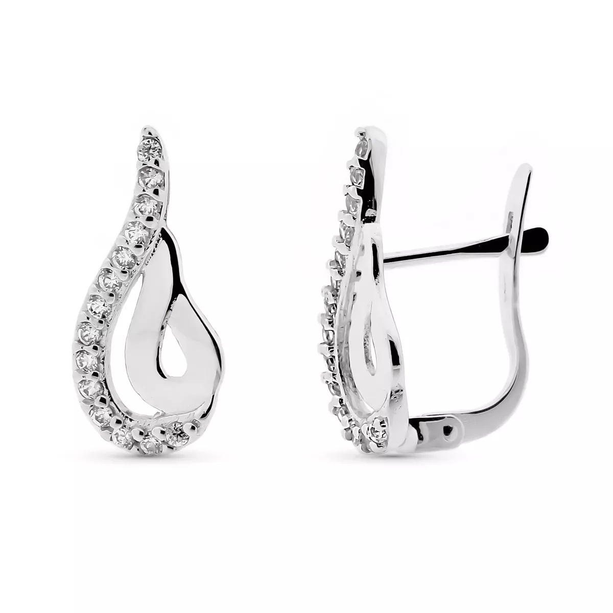 9K PENDIENTES ORO BLANCO BANDAS CARRIL CIRCONITA 16X7 MM CIERRE CATALAN 1