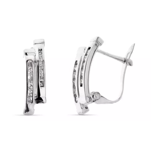 9K PENDIENTES ORO BLANCO BANDAS CON CIRCONITA 15X5 MM CIERRE CATALAN 1
