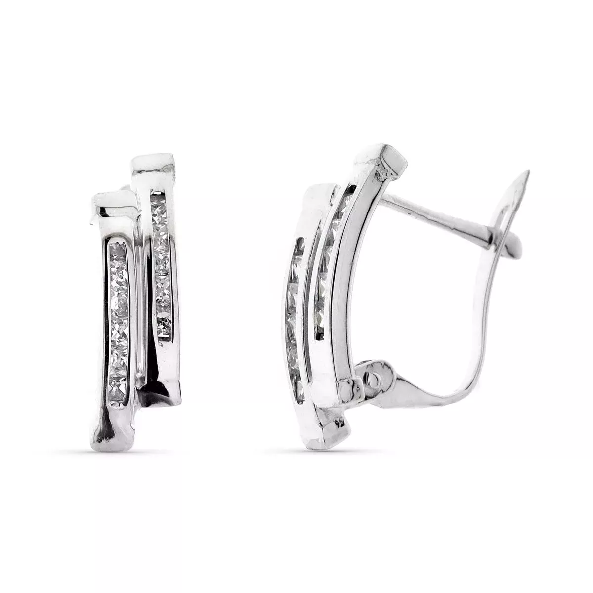 9K PENDIENTES ORO BLANCO BANDAS CON CIRCONITA 15X5 MM CIERRE CATALAN 1