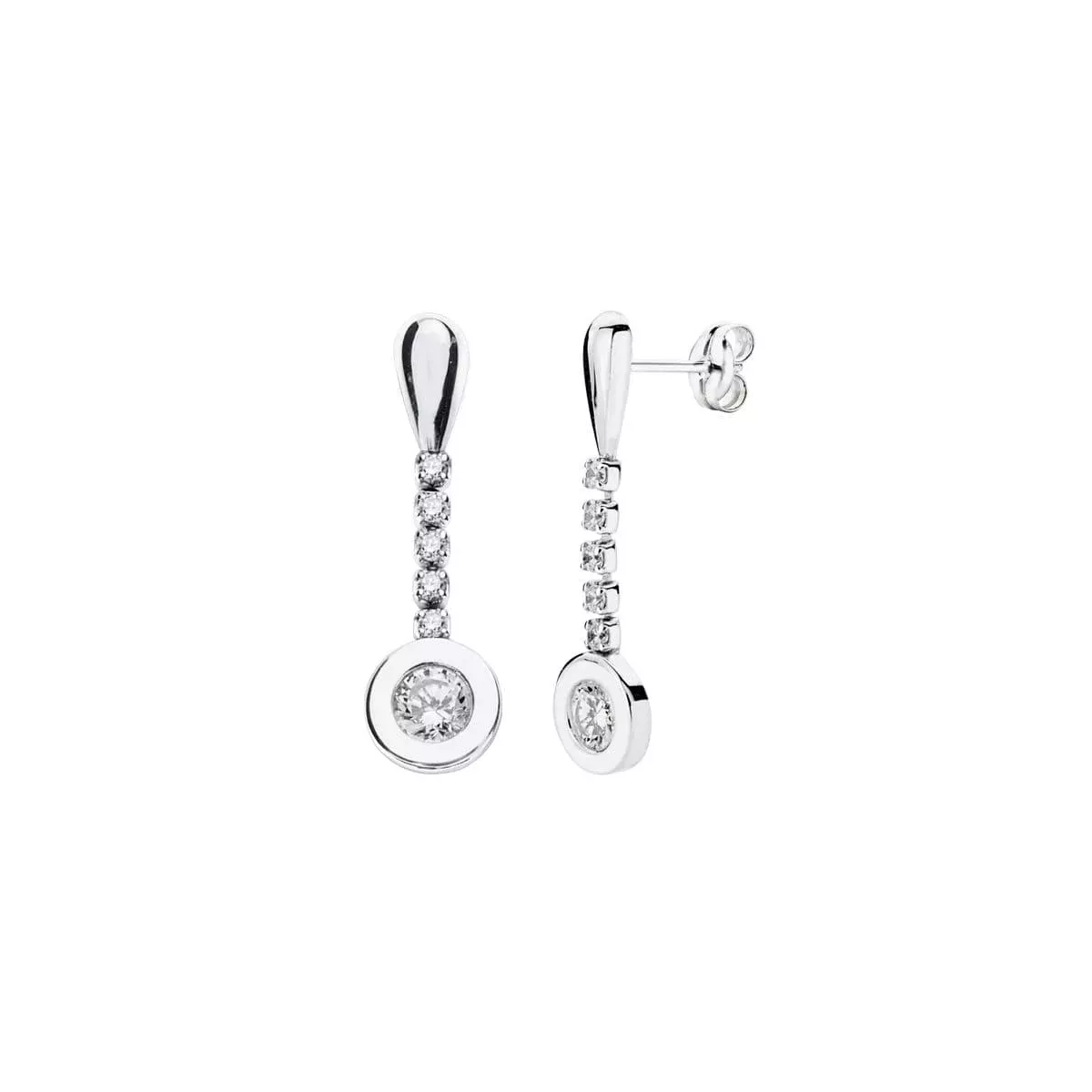 9K PENDIENTES ORO BLANCO LARGOS CON CIRCONITA 25X7 MM CIERRE PRESION 1